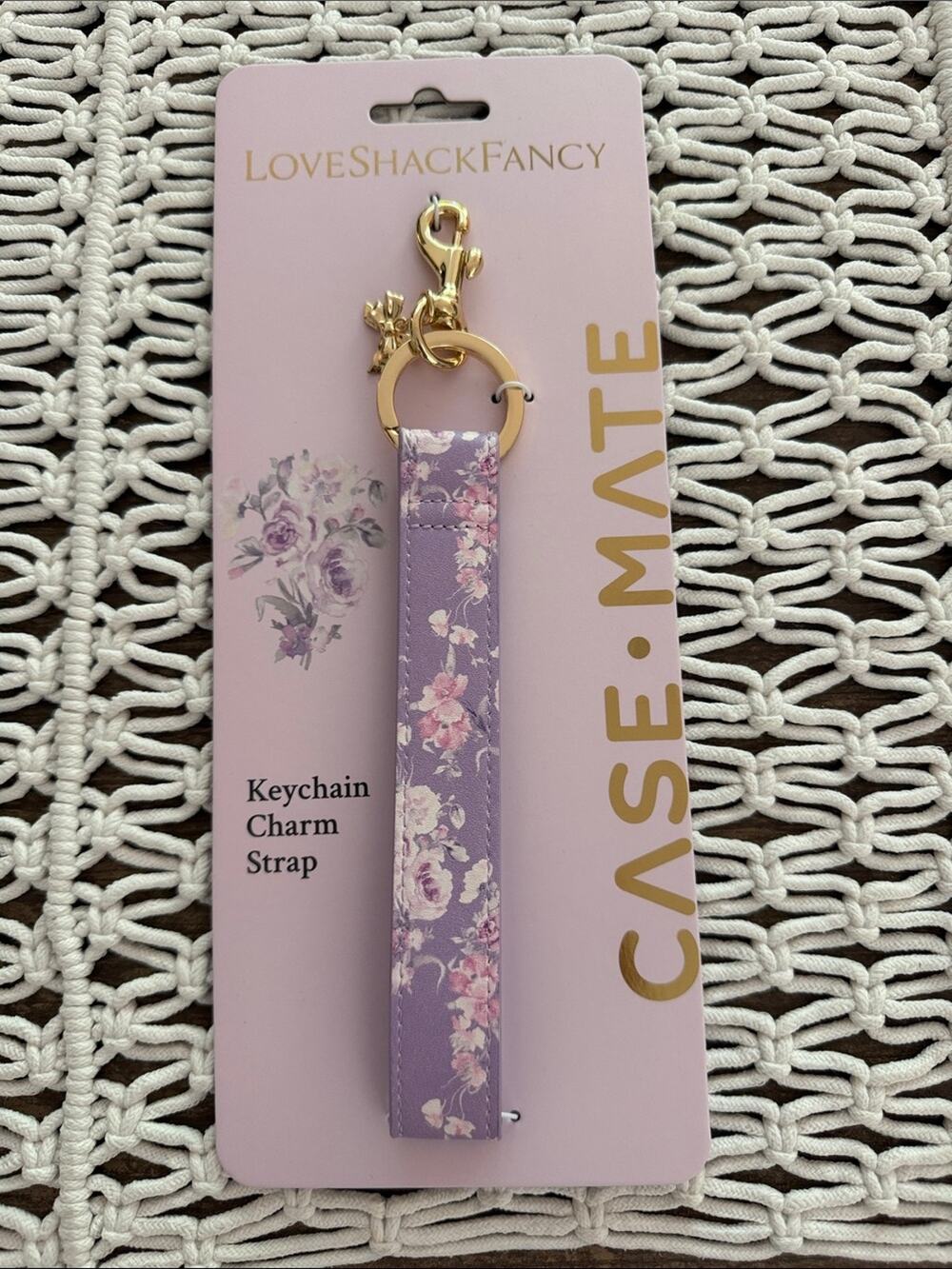 NIP LoveShackFancy x Target Case-Mate Purple Floral Keychain Charm Strap